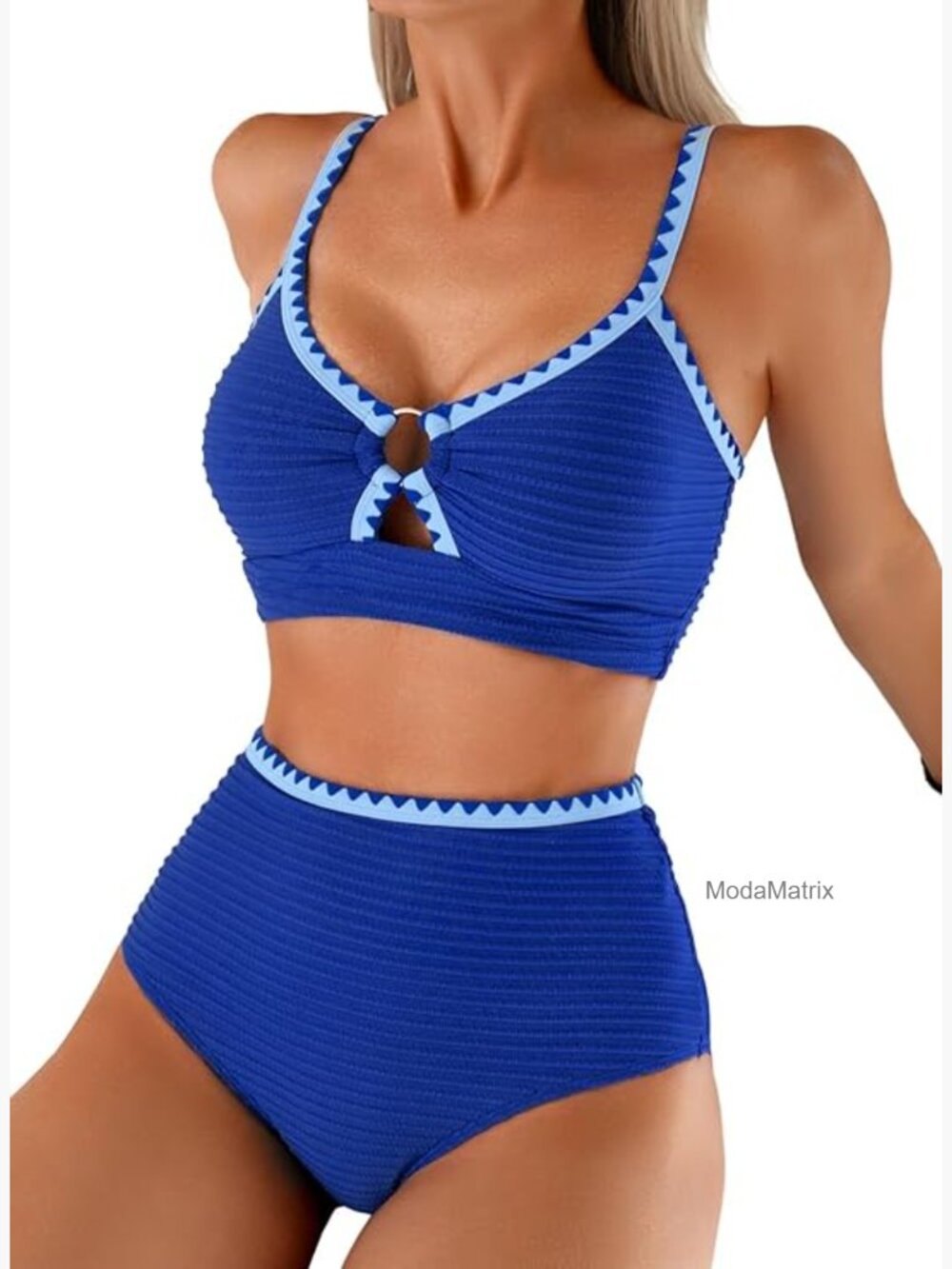 High Waisted Bikini Set with O Ring Detail Textured Swimsuits Two Piece Bathing
